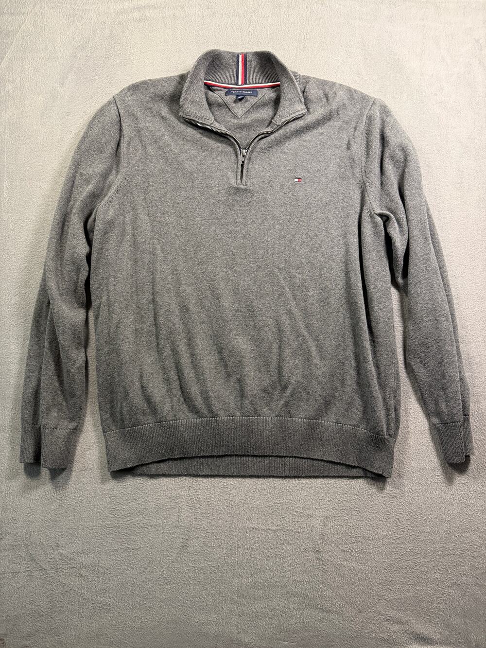 Tommy Hilfiger Mens XXL Gray Quarter Zip Pullover Sweater Knit Mock Neck 2XL
